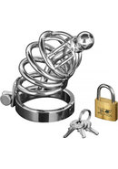 Master Series Asylum 4 Ring Locking Chastity Cage - Silver